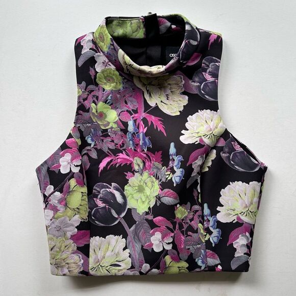 ASOS Floral Scuba Mock Neck Crop Top Size 6 - Picture 3 of 12